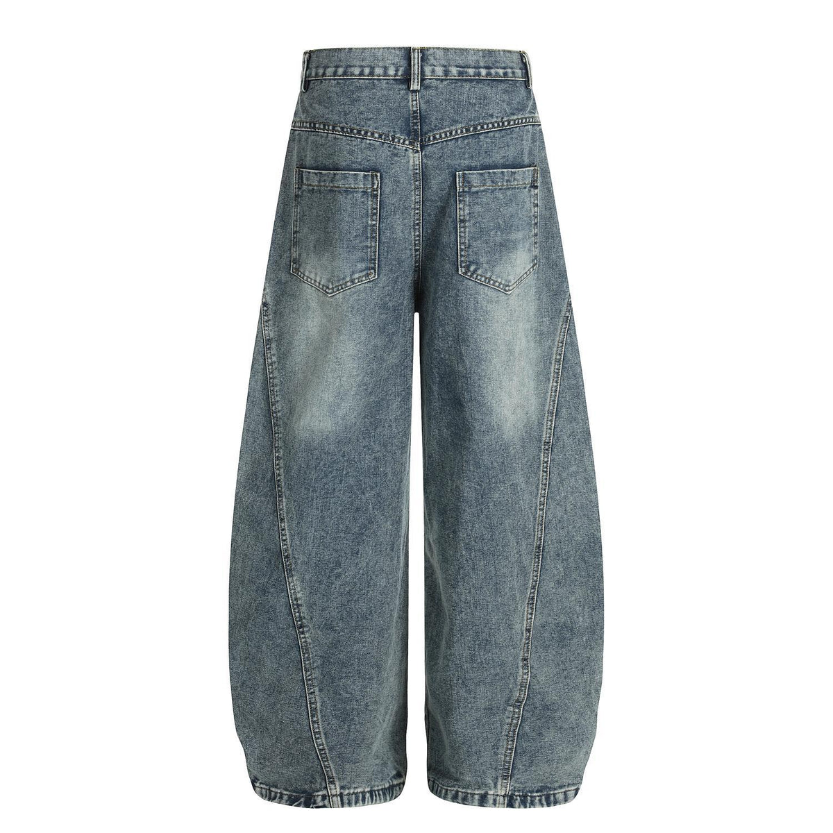 Embroidered puppy baggy curved knife jeans