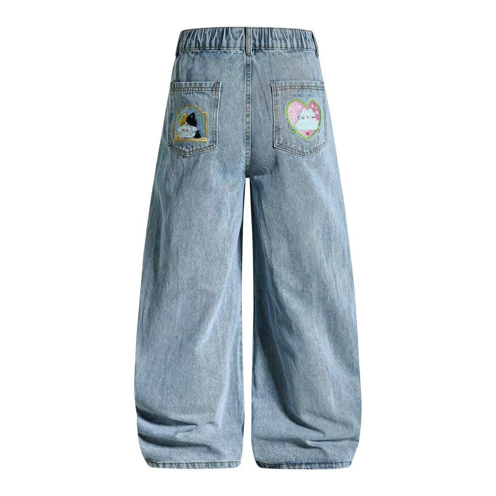 Fun cartoon embroidered jeans