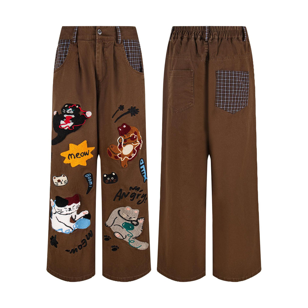 Cat Embroidered Jeans