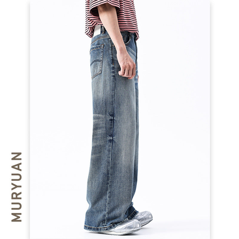 Style Baggy Washed Cat-Whisker Denim Pants