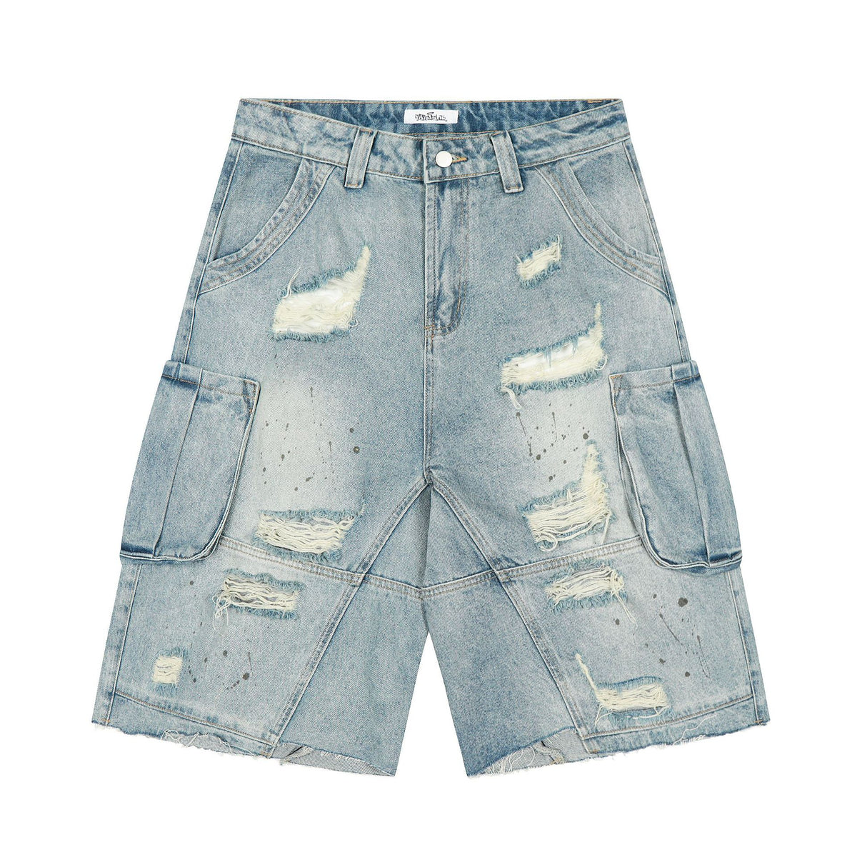 Washed distressed jeans with holes