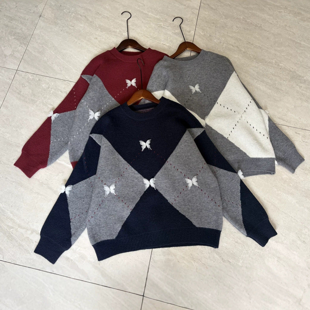 Color blocking diamond grid top