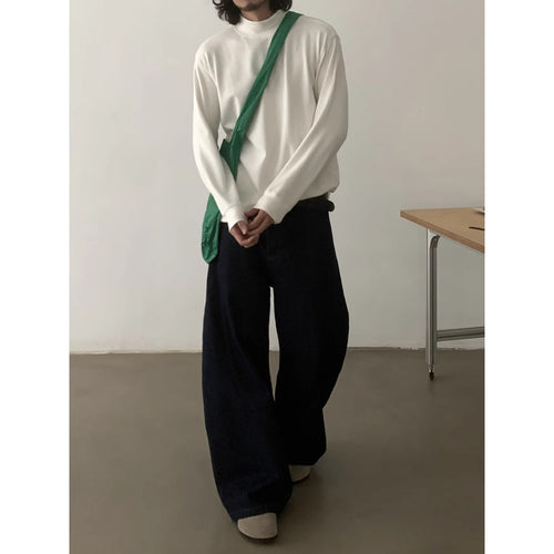 Denim Blue Knife Cut Jeans Men'sTrendy  Style Baggy Wide Leg Pants Loose Cool Casual Trousers for Men