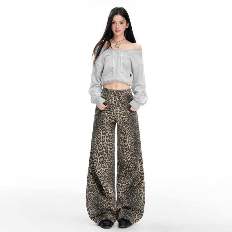 Distressed Leopard Print Jeans