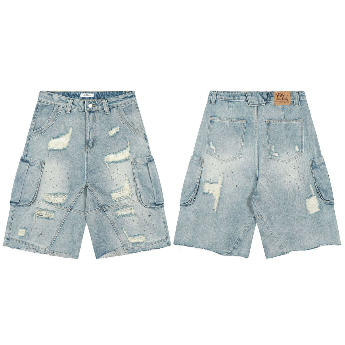 Washed distressed jeans with holes