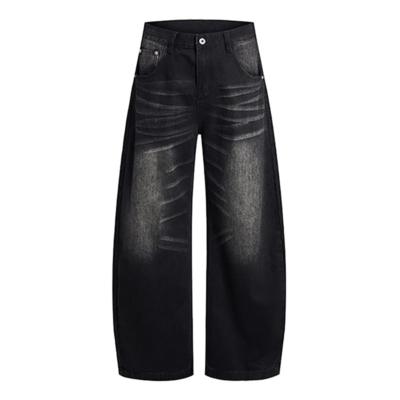 Washed curved knife jeans