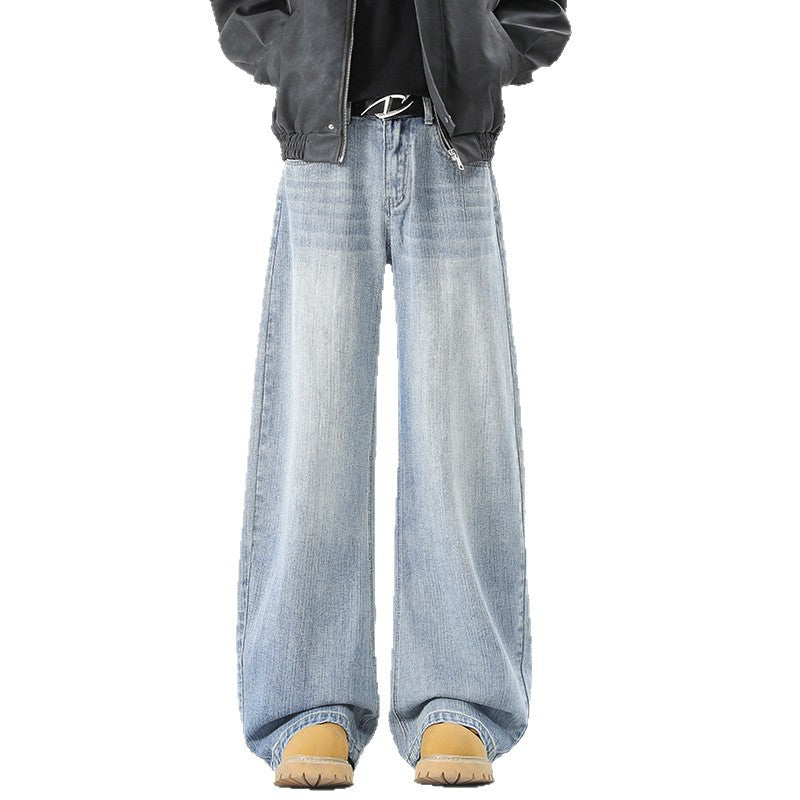 Clothing Bamboo Texture Knife Cut Washed Baggy Loose Wide Leg Jeans