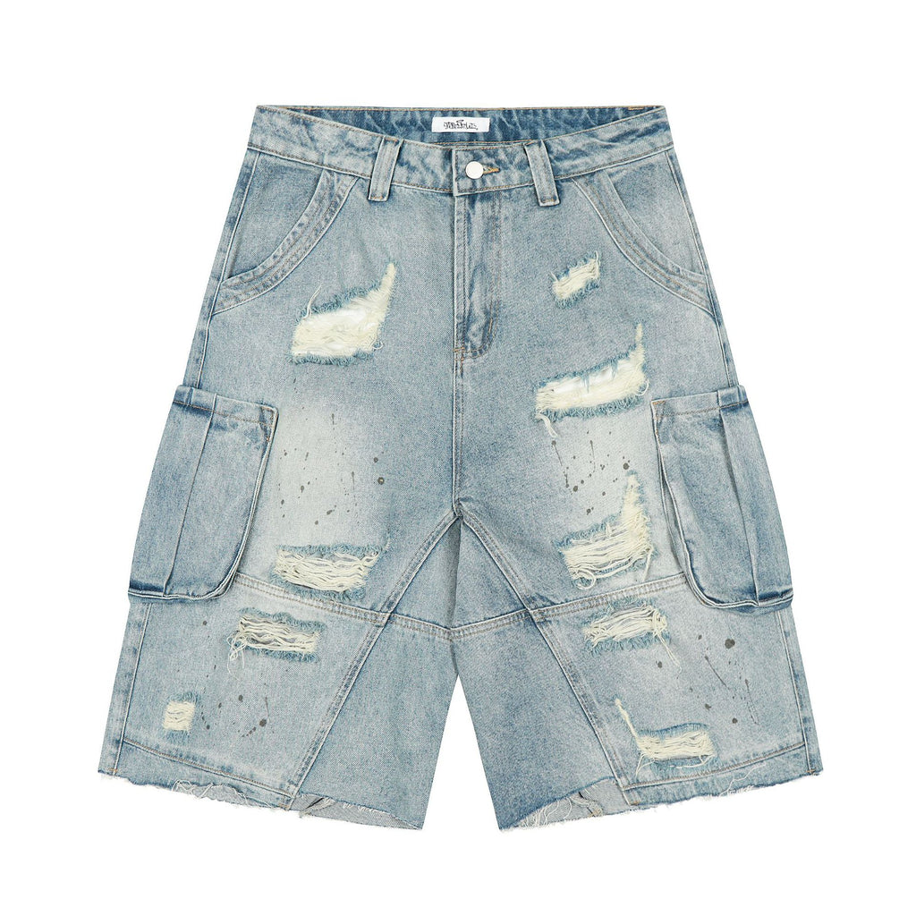 Washed distressed jeans with holes