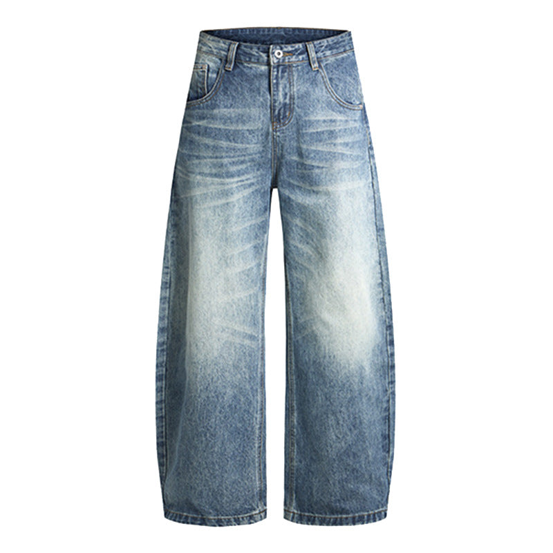Washed curved knife jeans