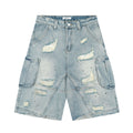 Washed distressed jeans with holes