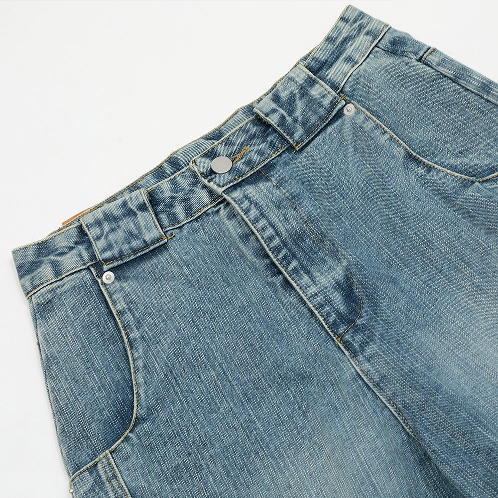 Washed curved knife jeans