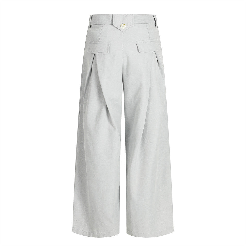 Cut pleated spliced jeans