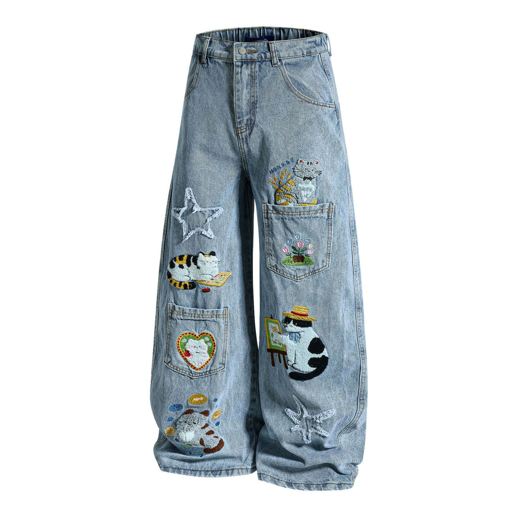 Fun cartoon embroidered jeans