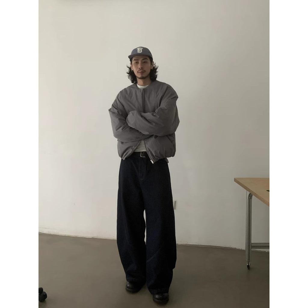 Denim Blue Knife Cut Jeans Men'sTrendy  Style Baggy Wide Leg Pants Loose Cool Casual Trousers for Men
