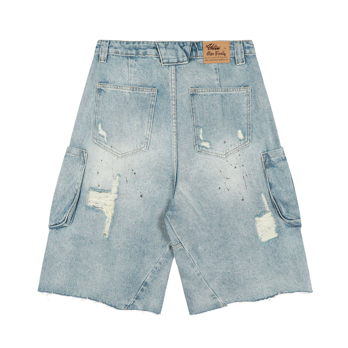 Washed distressed jeans with holes