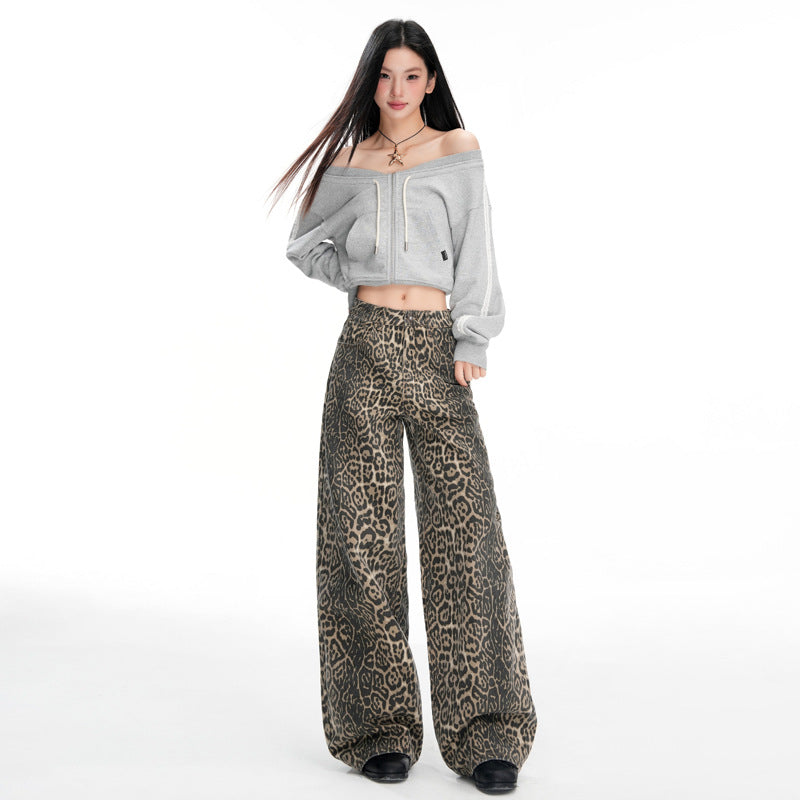 Distressed Leopard Print Jeans