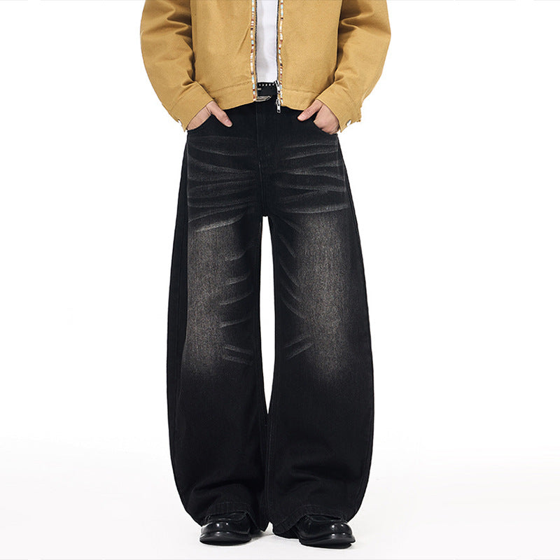 Washed curved knife jeans