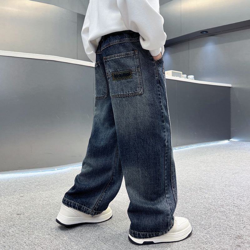 Boys Casual Autumn Denim Relaxed Fit Long Pants