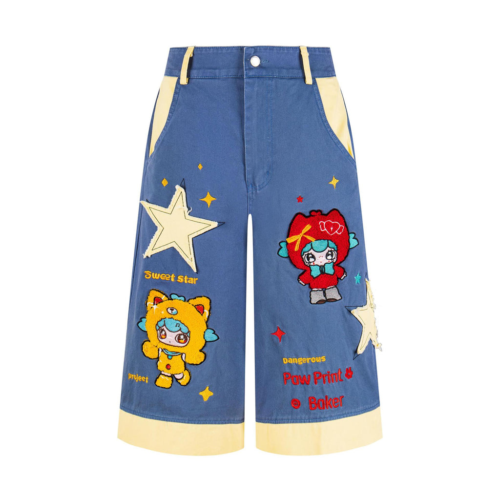 Cartoon patchwork embroidered jeans