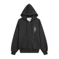 Graffiti Print Oversized Hooded Open Front Sweatshirt Jacket with Back Sequin Wings Unisex Casual
