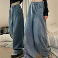 Spring Women Vintage Baggy Jeans Elastic Waist Oversized American Trouser Denim Wide Leg Streetwear Straight Basic Pants