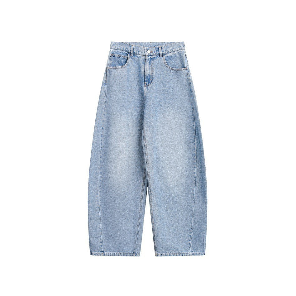 Loose Straight Washed Baggy Ice Blue Jeans Unisex Wide Leg Pants