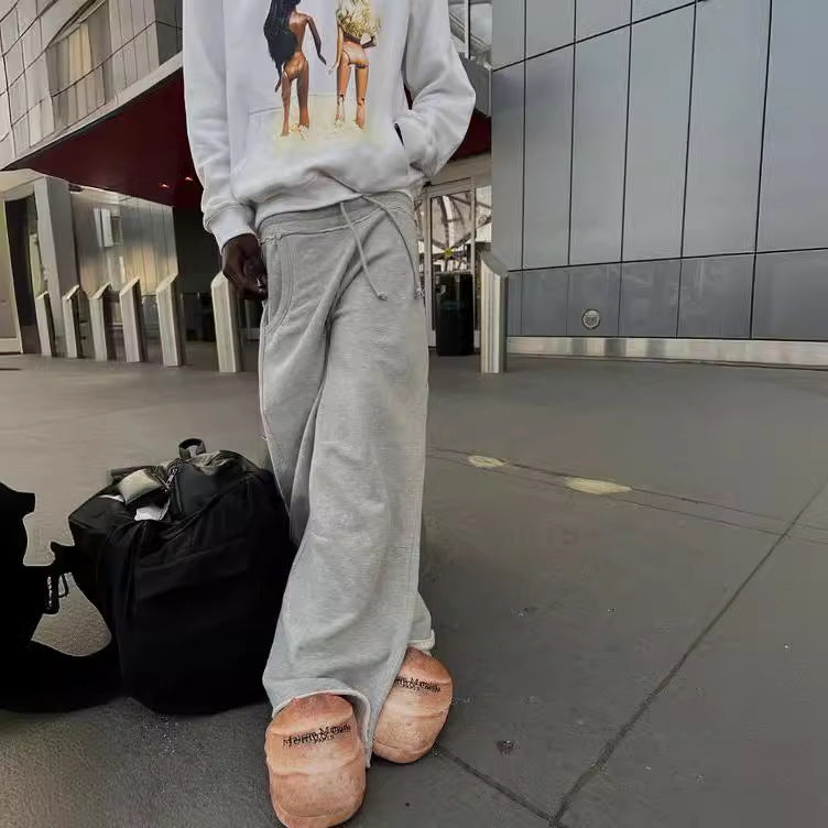 Casual Gray Street Style Baggy Sweatpants for Couples