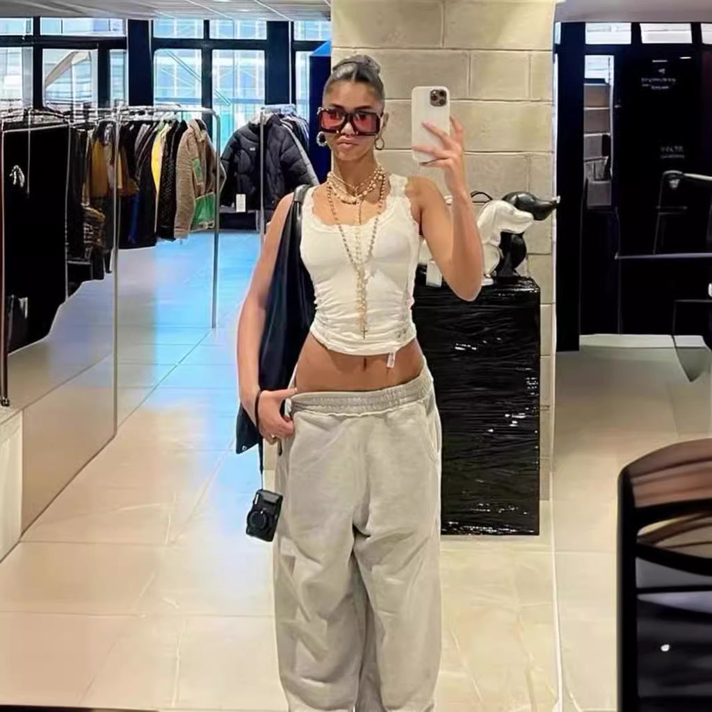 Casual Gray Street Style Baggy Sweatpants for Couples