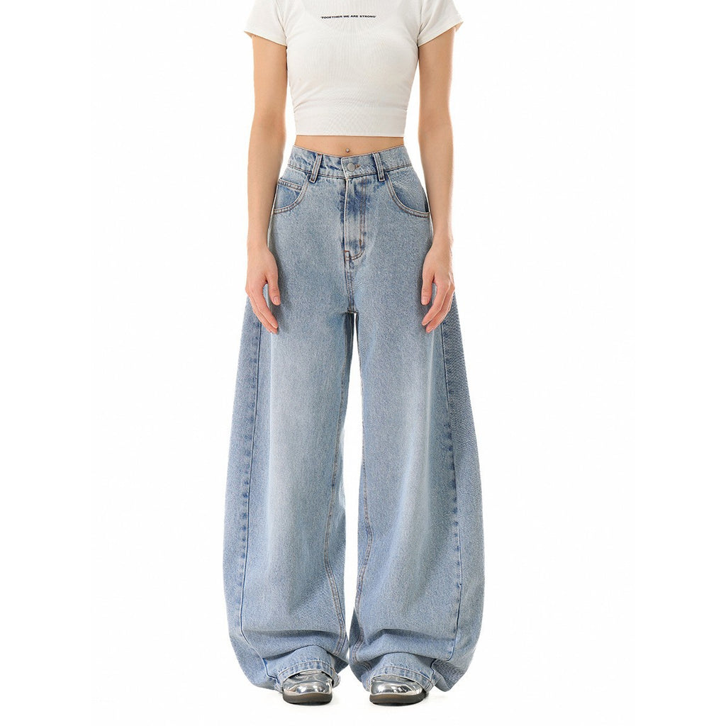 Loose Straight Washed Baggy Ice Blue Jeans Unisex Wide Leg Pants
