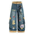 Washed cartoon embroidered jeans